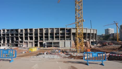 Construction-cranes-working-on-the-new-Spotify-Camp-Nou,-Barcelona-football-club-stadium