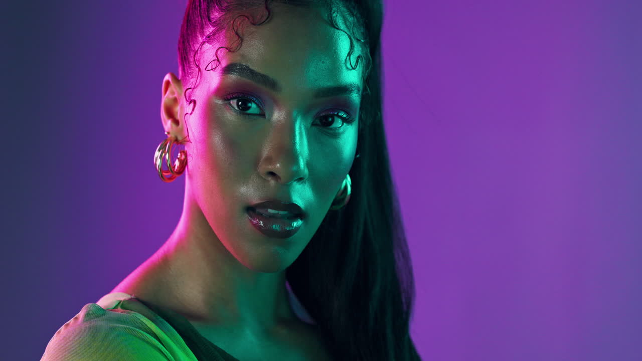 Stylish Woman Portrait with Neon Lighting