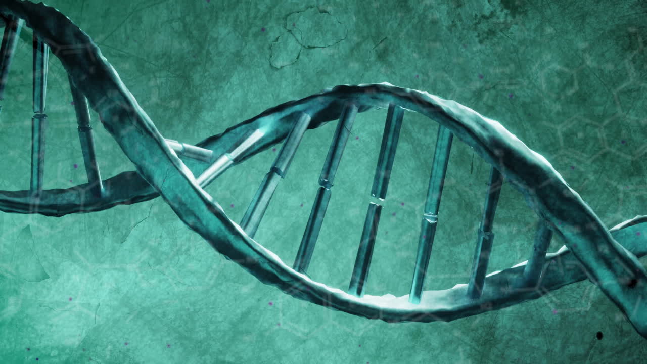 Animation of chemical formula and dna strand on green background