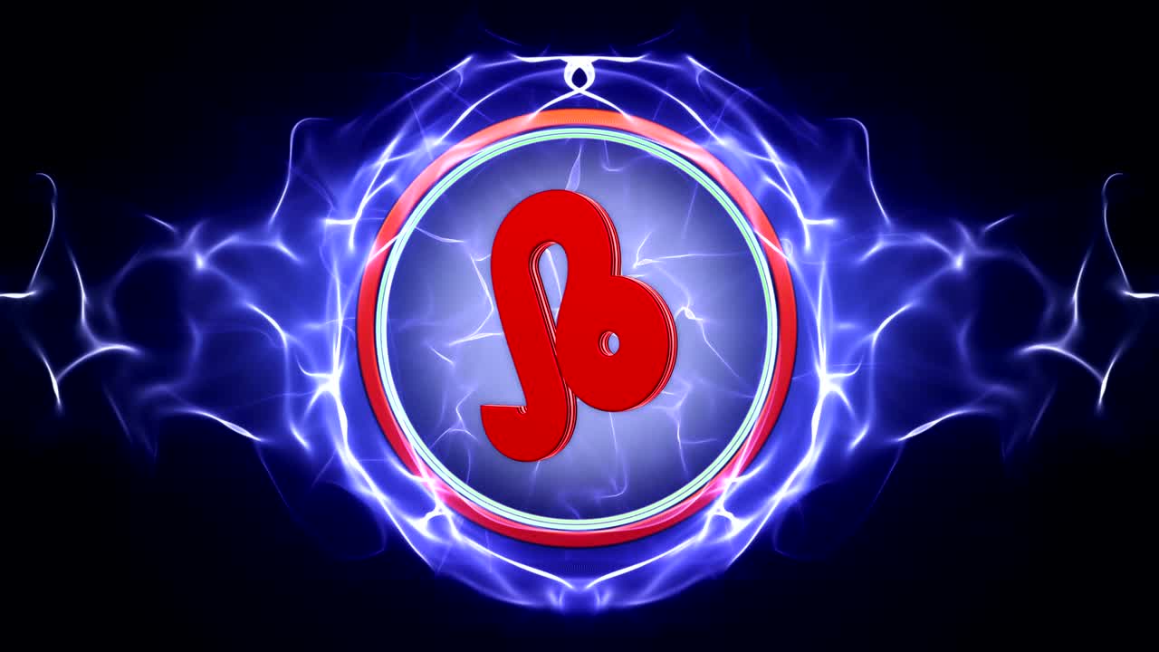 el signo del zodiaco león en partículas animación de anillo, fondo, bucle