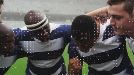 Animation-of-spots-over-male-rugby-players-during-match-at-stadium