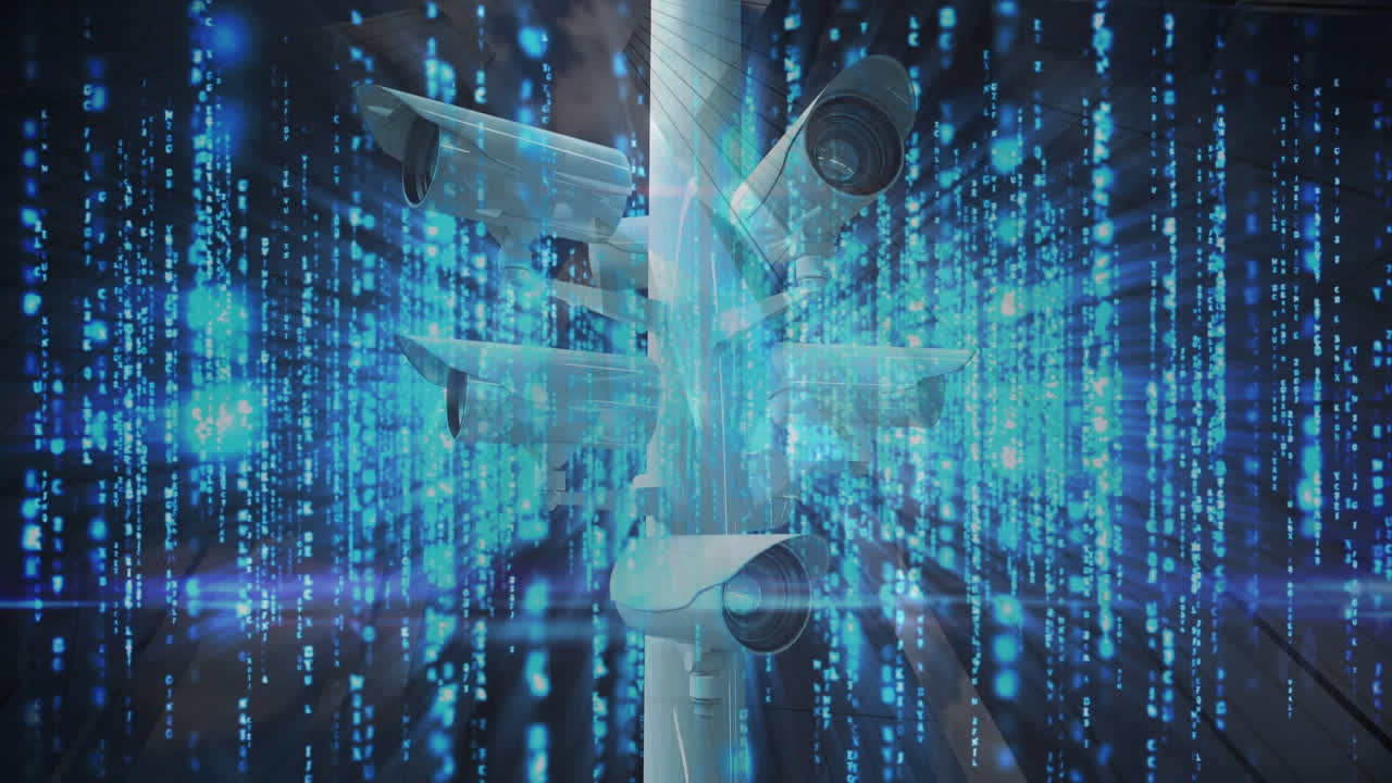 Animation of cameras moving over data processing