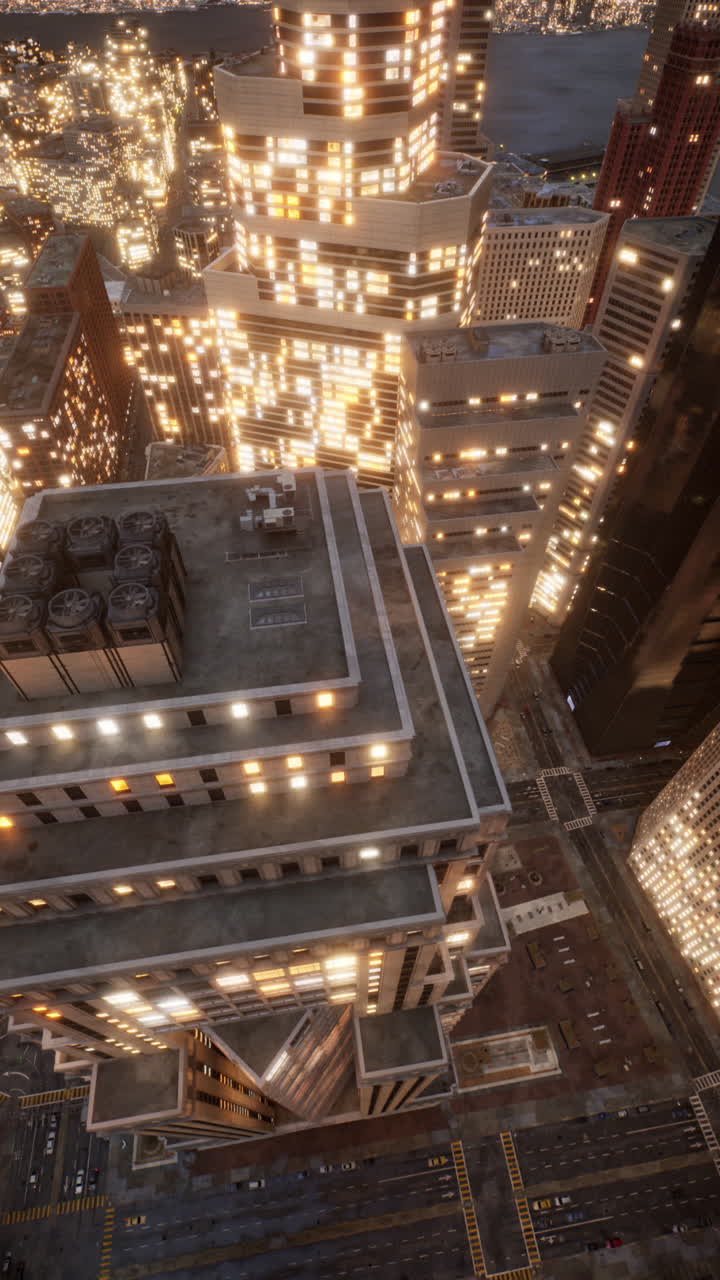 vista aérea de los rascacielos en el centro de la ciudad por la noche