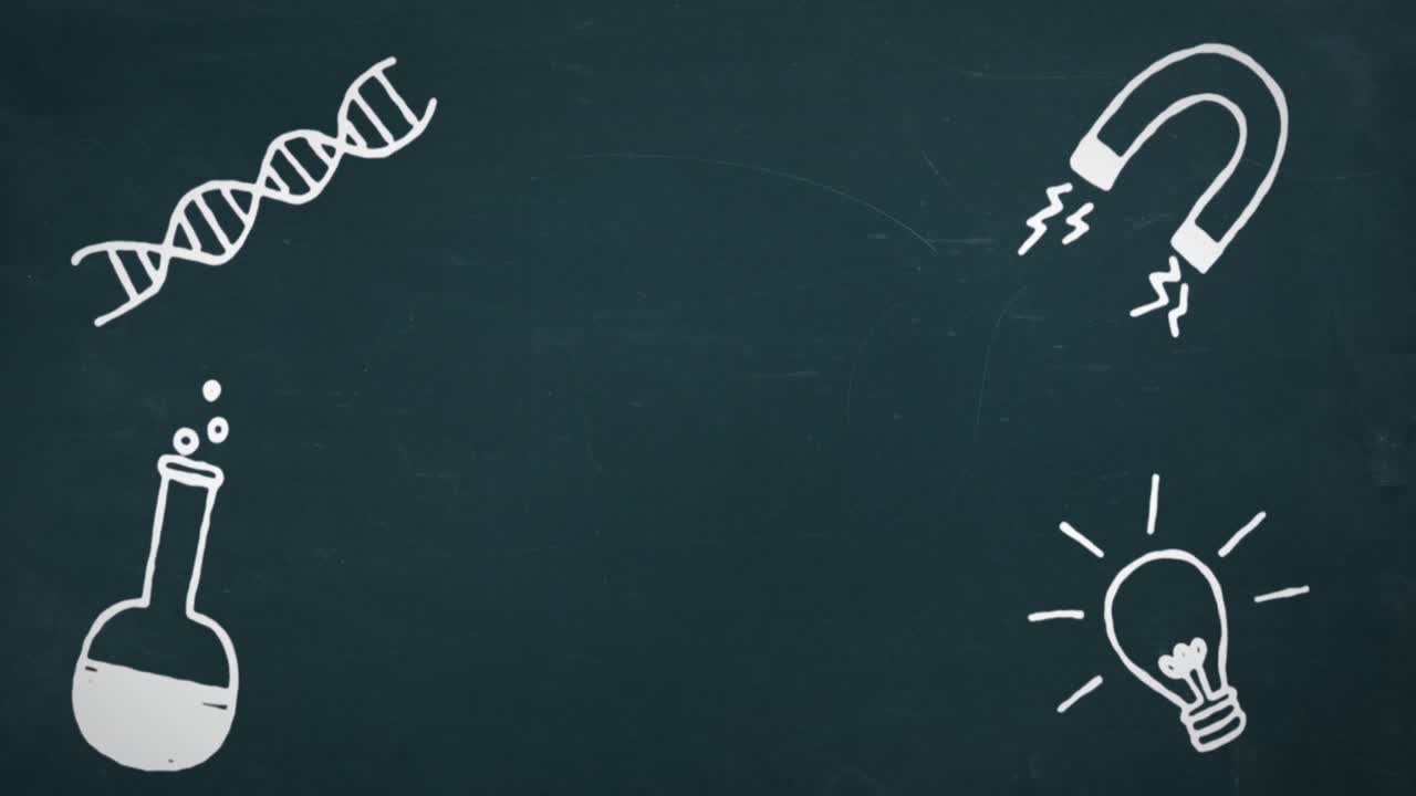 animación de pictogramas científicos blancos sobre un fondo verde