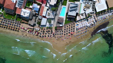 Aerial:-Beautiful-Coastline-And-Turquoise-Water-Of-Malia,-Crete