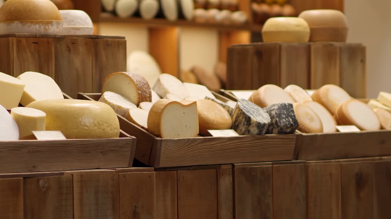 Assortment of Gourmet Cheeses on Rustic Wooden Display