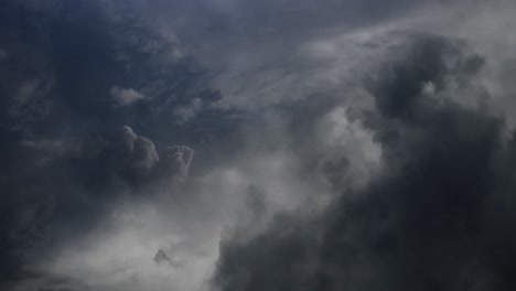 pov lightning flashes and dark clouds moving in the sky, thunderstorm