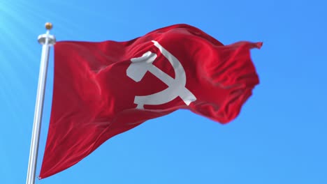 south asian communist flag waving at wind, slow. loop