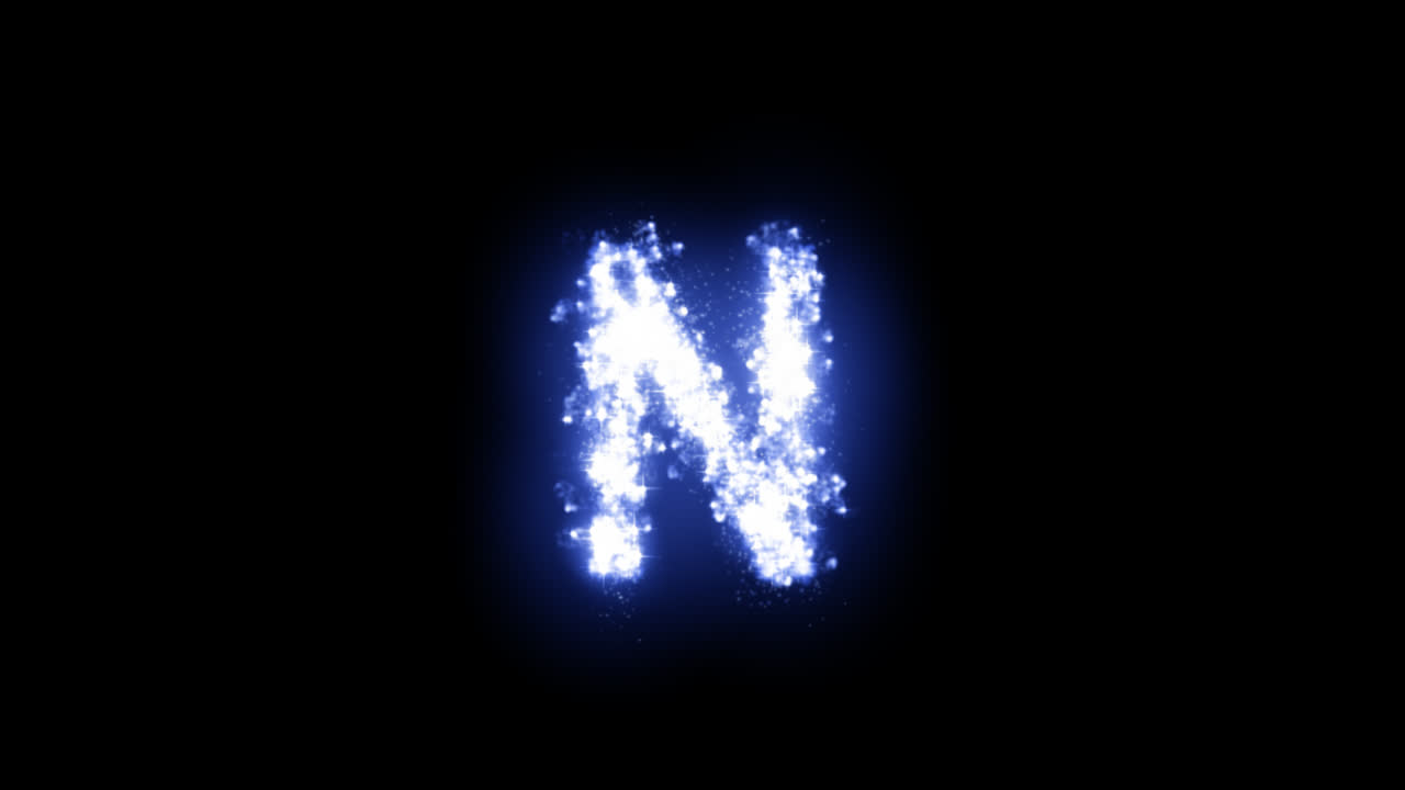 Lettera N luminosa con stelle scintillanti su sfondo trasparente