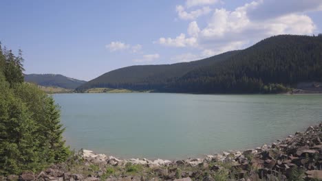 beautiful scenery of mountain forest around frumoasa dam in harghita, romania