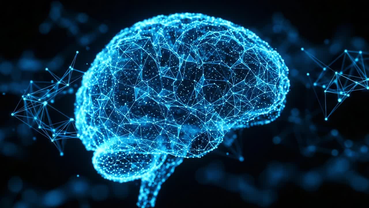 A Stunning Visualization of a Digital Brain: Exploring the Intricacies and Connectivity of Neural Networks through Vibrant Blue Light Representations