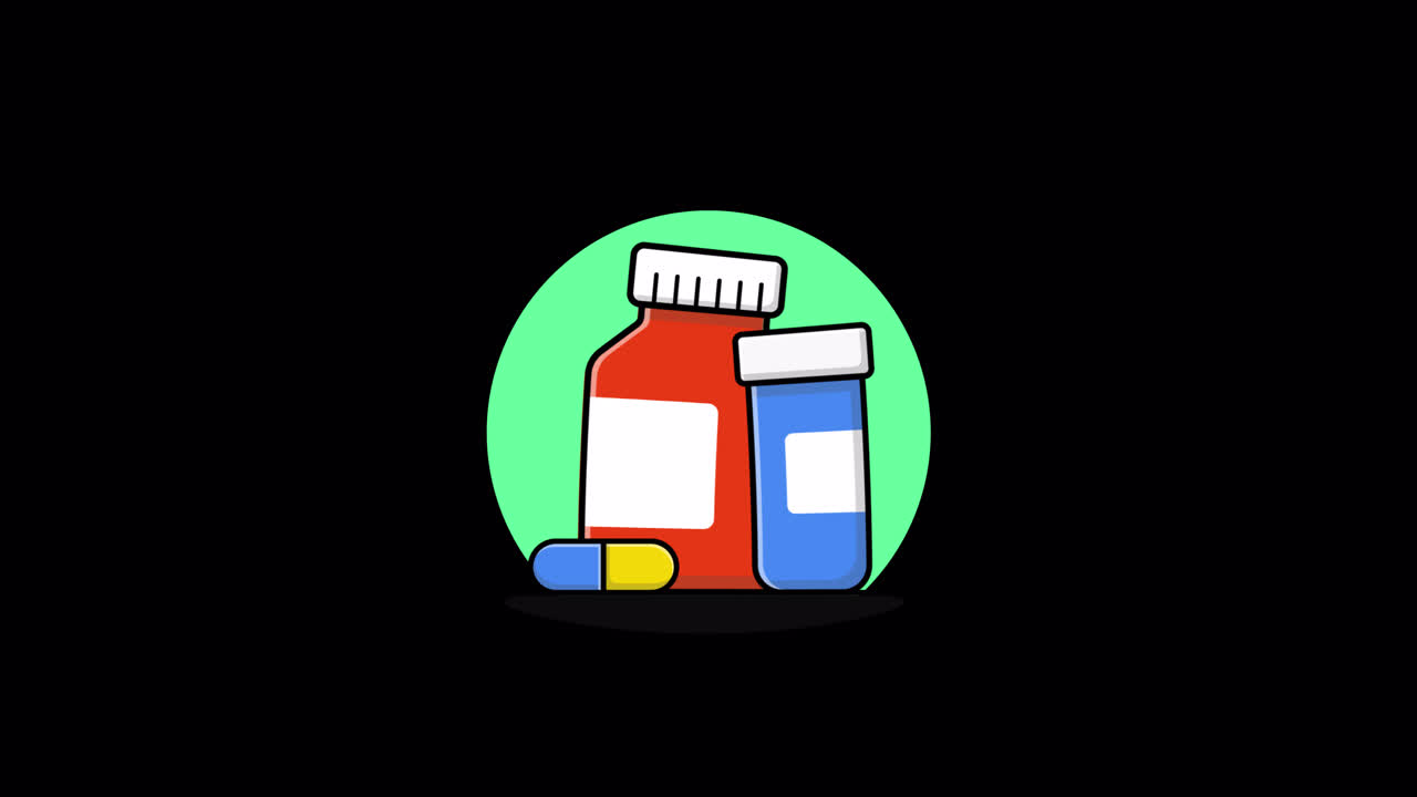 Illustrazione Animata di Flaconi di Medicinali e Capsula