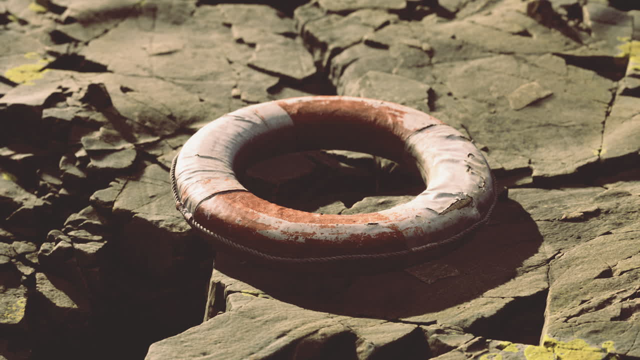 Livredderkrans ligger på solbeskinnede klipper ved vandet og reflekterer naturens skønhed