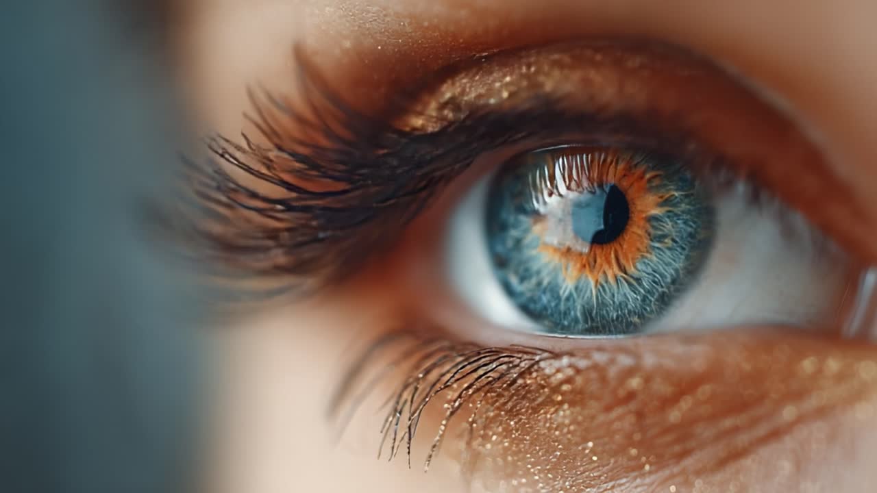 Close-Up of a Mesmerizing Eye: Captivating Blue and Orange Iris with Stunning Detail Highlighting Unique Patterns and Textures