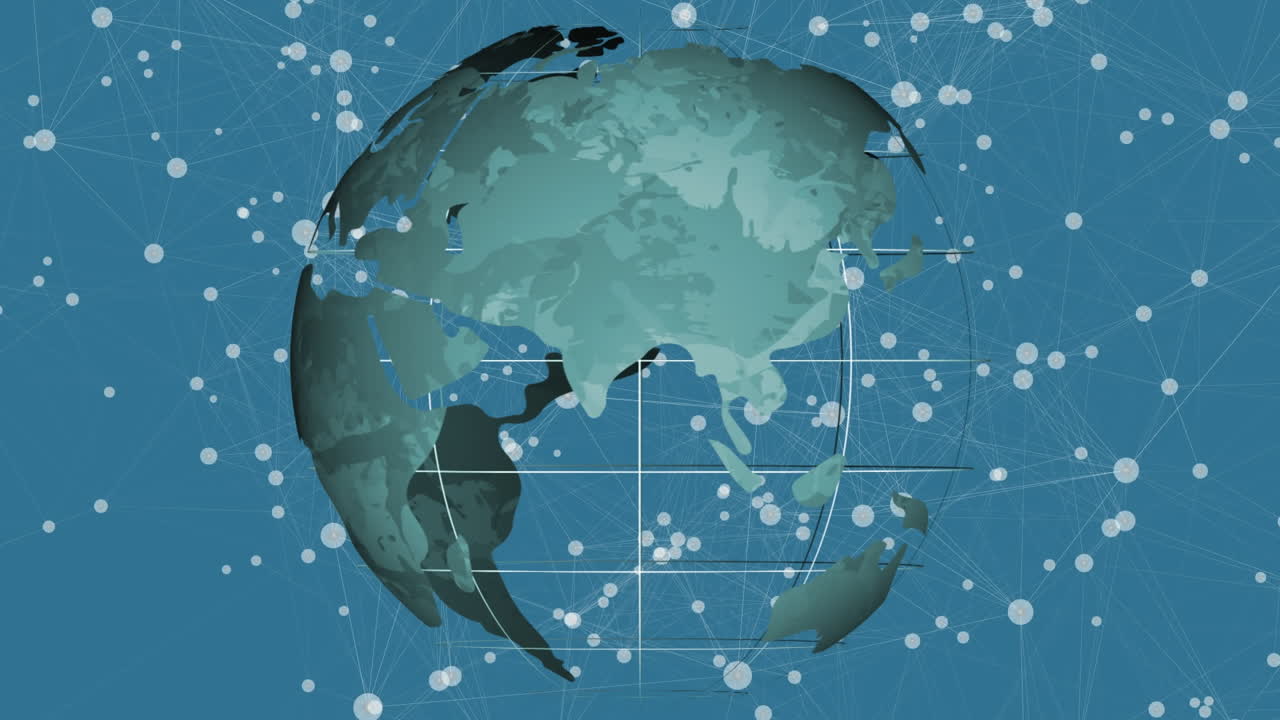 파란색 배경에 지구를 가진 연결 네트워크의 애니메이션