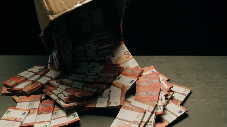Specialised police officer Counting dollar banknotes in crime lab, conceptual image. High quality 4k footage
