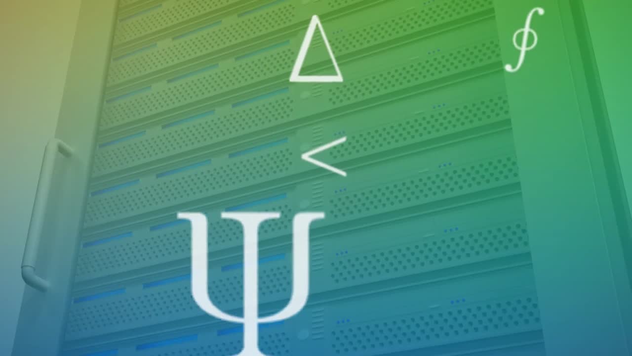 수학적 기호가 컴퓨터 서버에 대해 움직입니다.