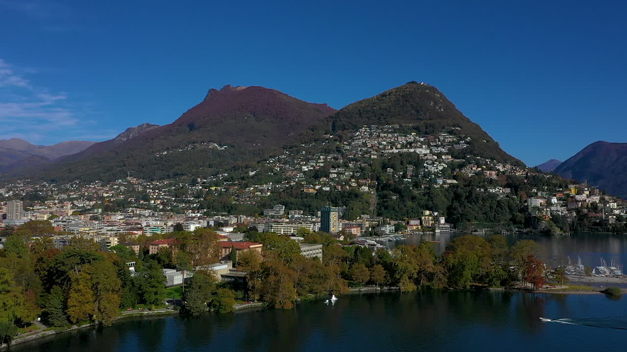 Panoramic view of the city of Lugano on a beautiful sunny day
