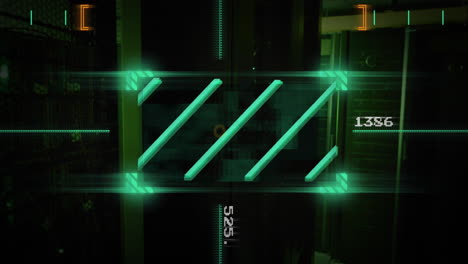 Animation of data processing and scanner over server room