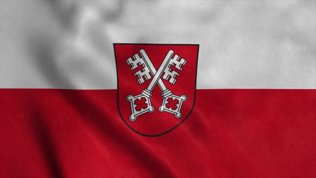 Flaga Ratyzbony, miasta w Niemczech, powiewająca na wietrze. Realistyczne tło z flagą