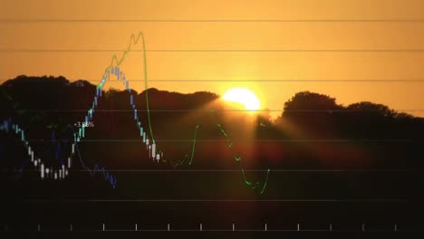 animación del procesamiento de datos financieros sobre el paisaje