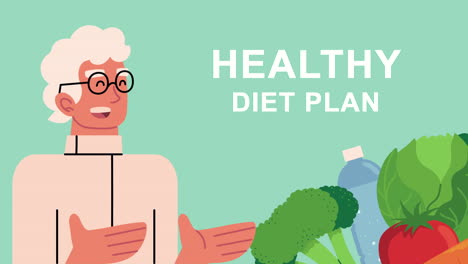 healthy diet plan animation with man and vegetables