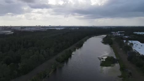 aerial-view-of-Orlando,-Florida-water-management-canal