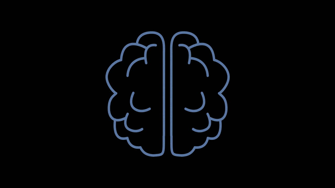 Animation of artificial intelligence brain and data processing over black background