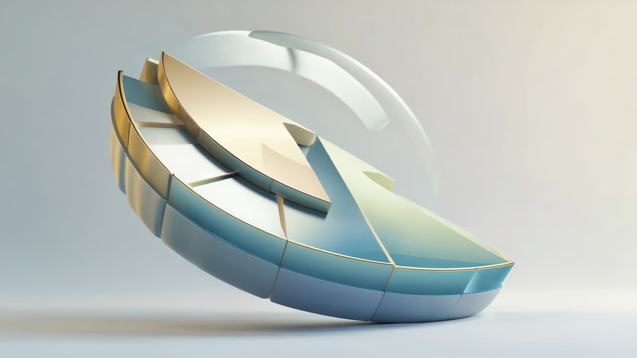 Abstract Geometric 3D Art Composition with Gold and Blue Elements