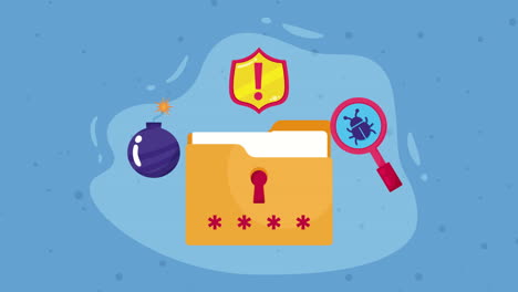archivos de documentos de carpeta con animación de seguridad cibernética