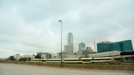 View-of-Reunion-Tower-and-train-in-Dallas,-Texas