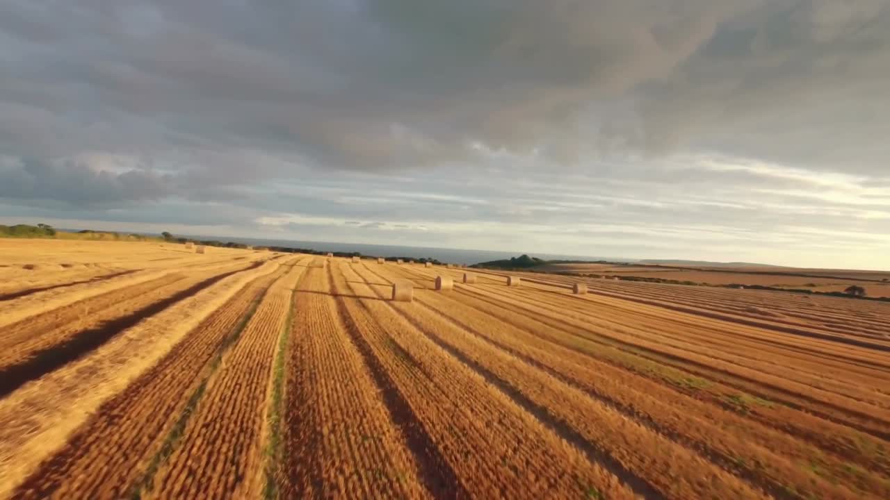 Drone footage of golden fields