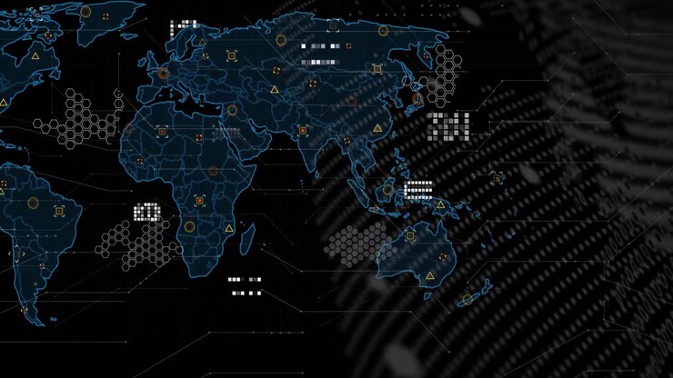 Animation of data processing over black background