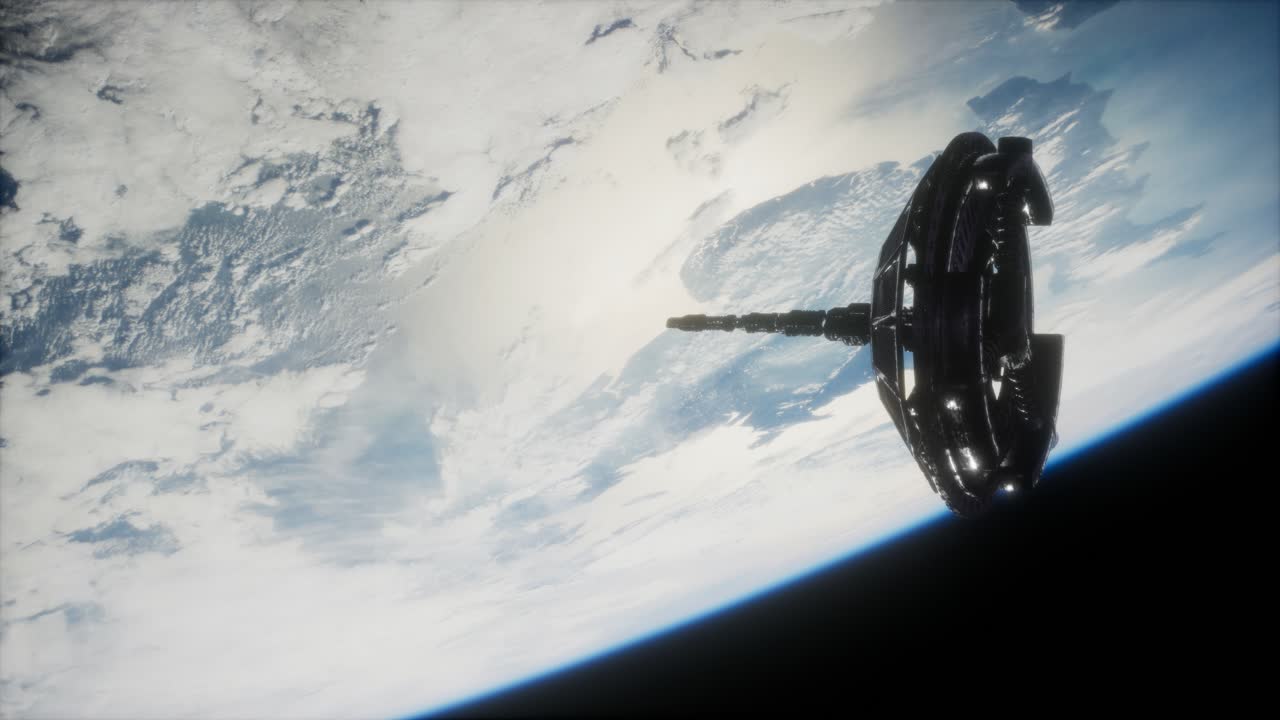 satélite espacial futurista en órbita alrededor de la tierra