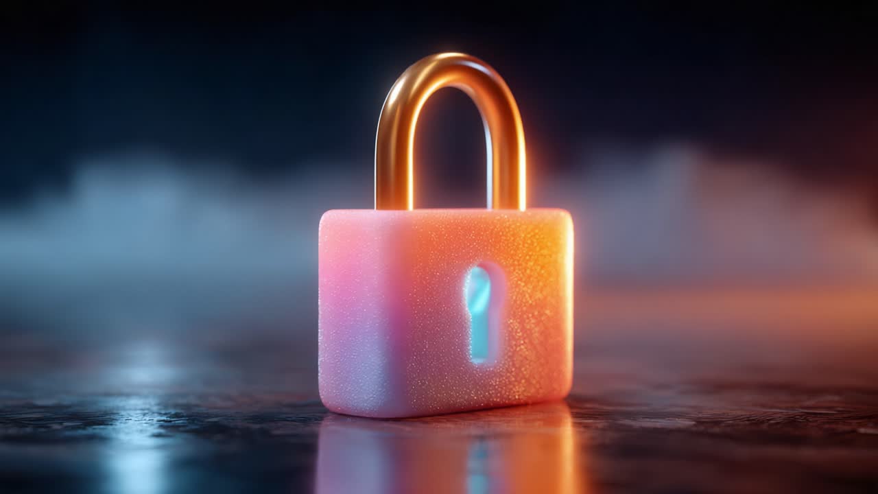A Captivating Display of a Colorful Padlock on a Futuristic Surface with a Mystical Glow, Symbolizing Security and Protection in a Digital Age