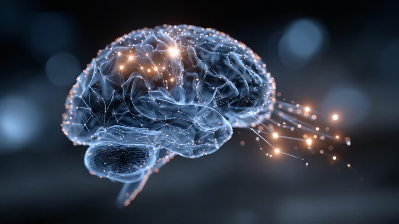 A Stunning Visualization of a Human Brain: Exploring the Intricate Neural Networks and Connections with a Glowing, Ethereal Representation of Cognitive Functionality