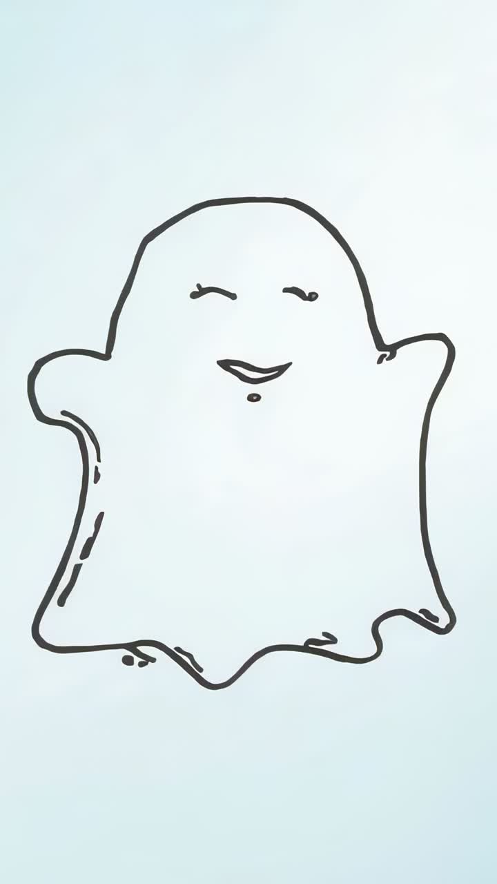 Vertical video: Loop starting, doodle ghost bobbing on pale blue background, simulating floating