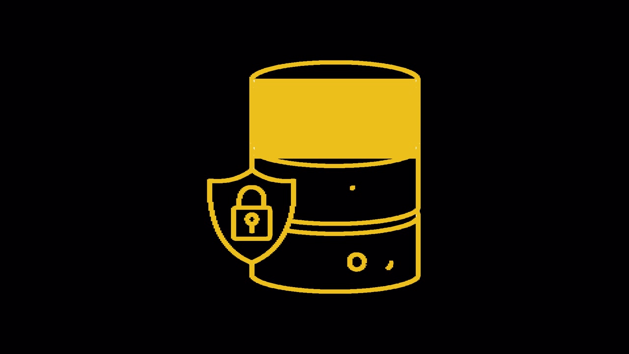 Animated Database Icon with Security Shield and Padlock