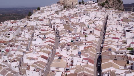 aerial-view-of-Castillo-de-Olvera-Spain-during-day-time,-aerial