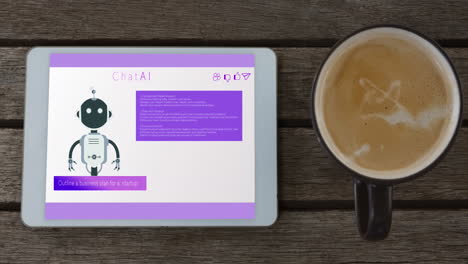 animation of tablet with ai chatbot icon and data processing