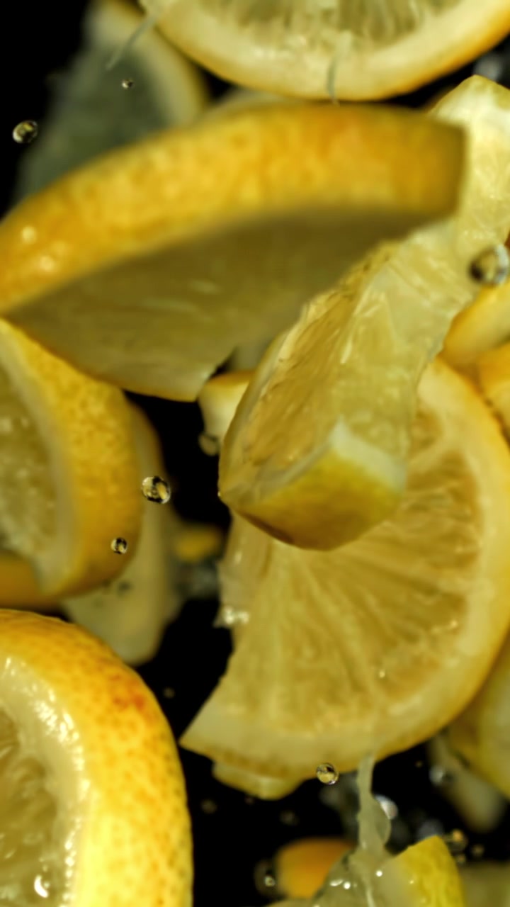Fresh Lemon Slices Floating in Water with Bubbles