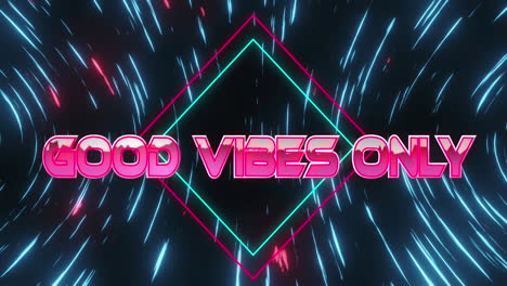 animation of good vibes only text over moving blue and pink light trails