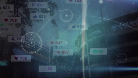 animación de los datos de las redes sociales en el sitio de construcción y la red de conexiones