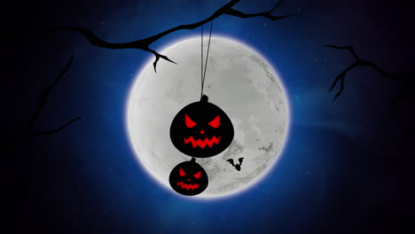 animacja tła halloween z nietoperzami i dyniami na drzewach 3