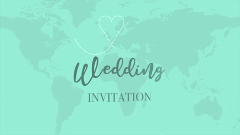 wedding invitation with fly airplane on world map