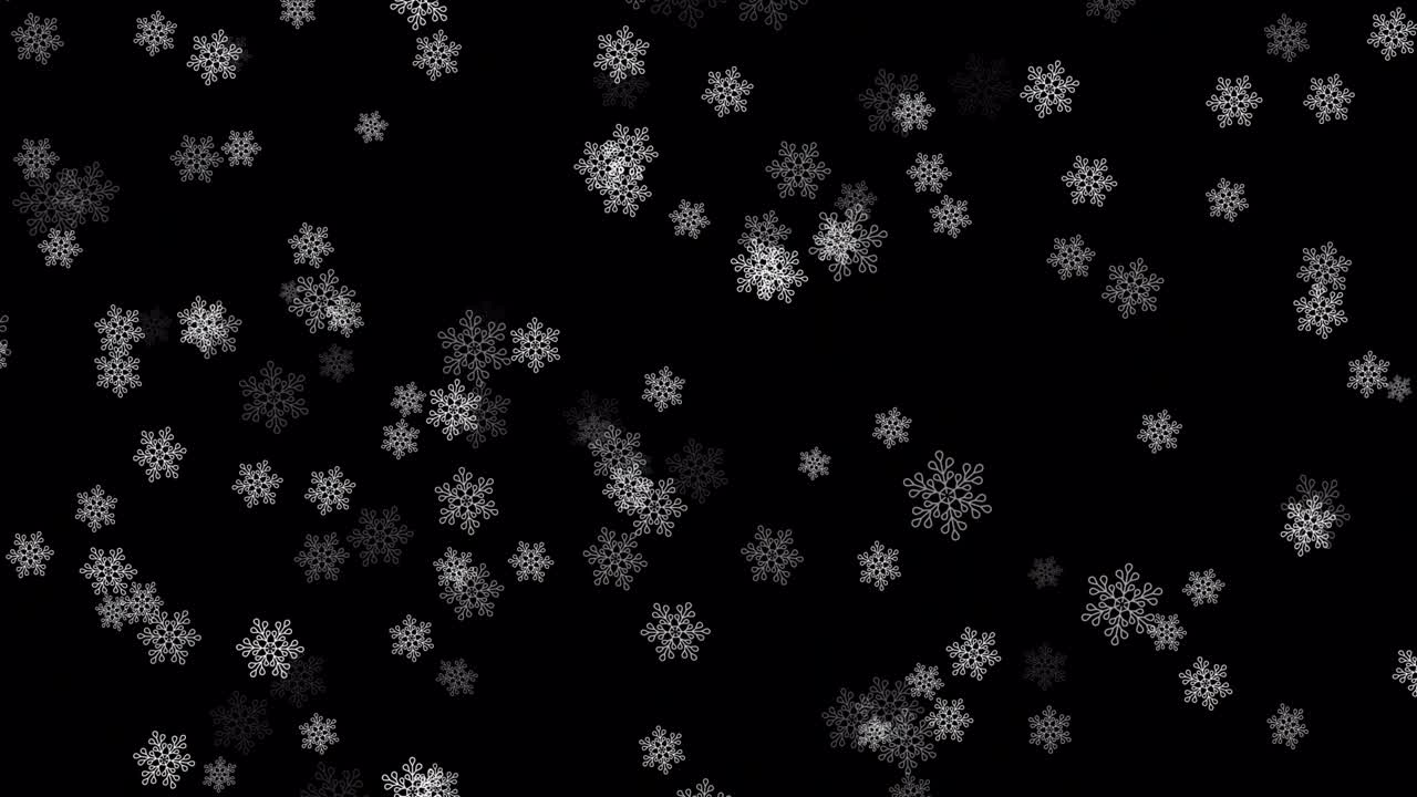 Animasjon av fallende snøflak, svart bakgrunn