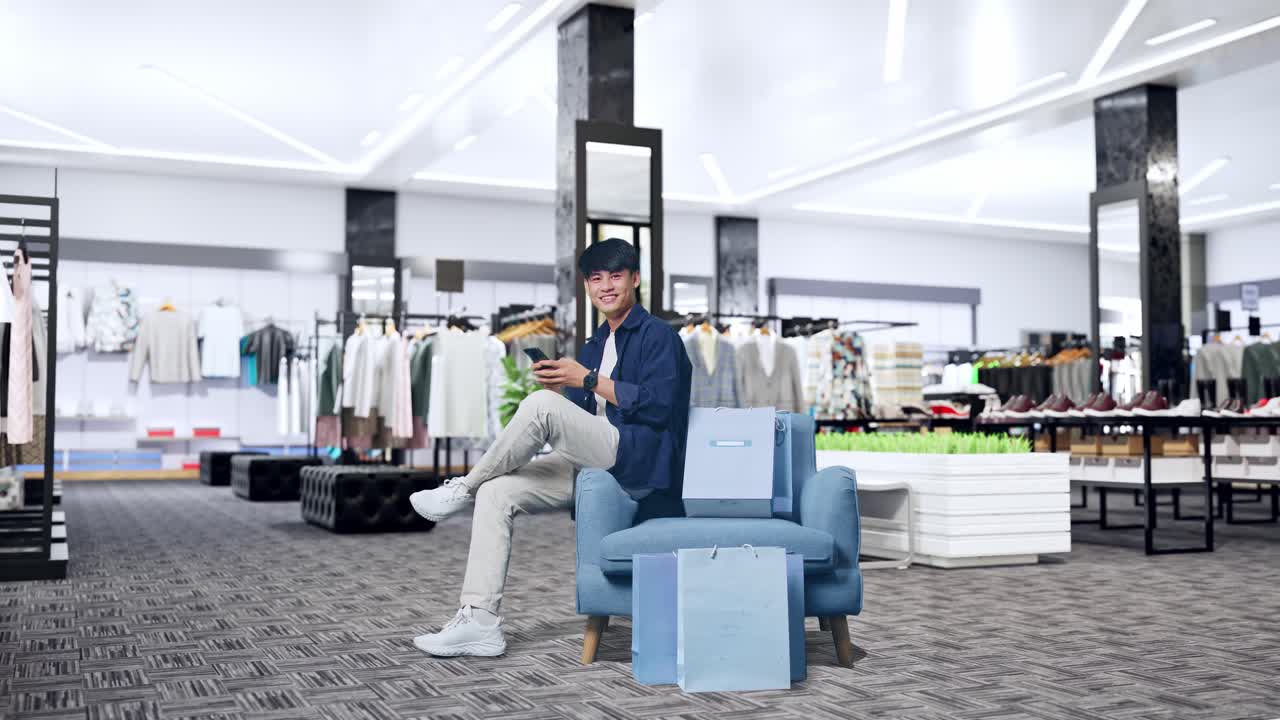 현대적인 쇼핑몰에서 쇼핑하는 남자