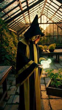 a witch in a greenhouse