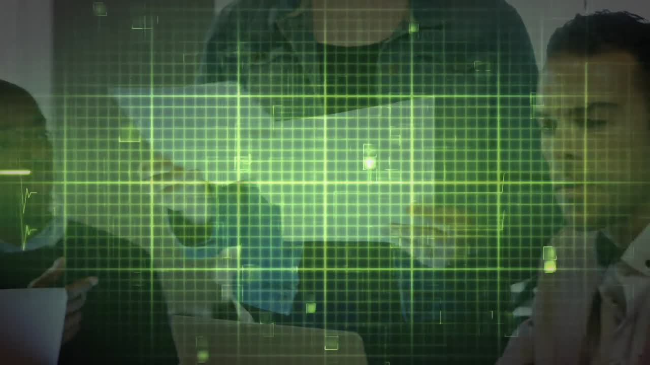 사무실에서 노트북을 사용하는 다양한 비즈니스 사람들에 대한 이소 전기 라인의 애니메이션