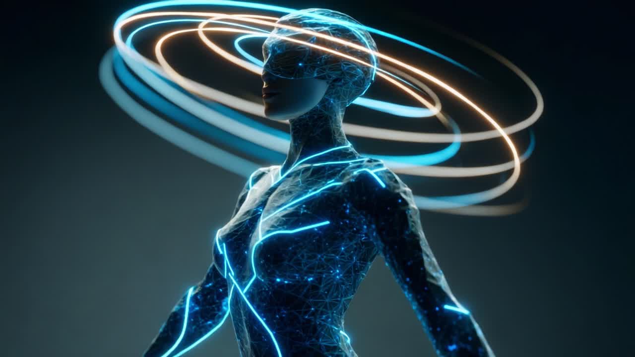 Futuristic AI Woman with Digital Connections